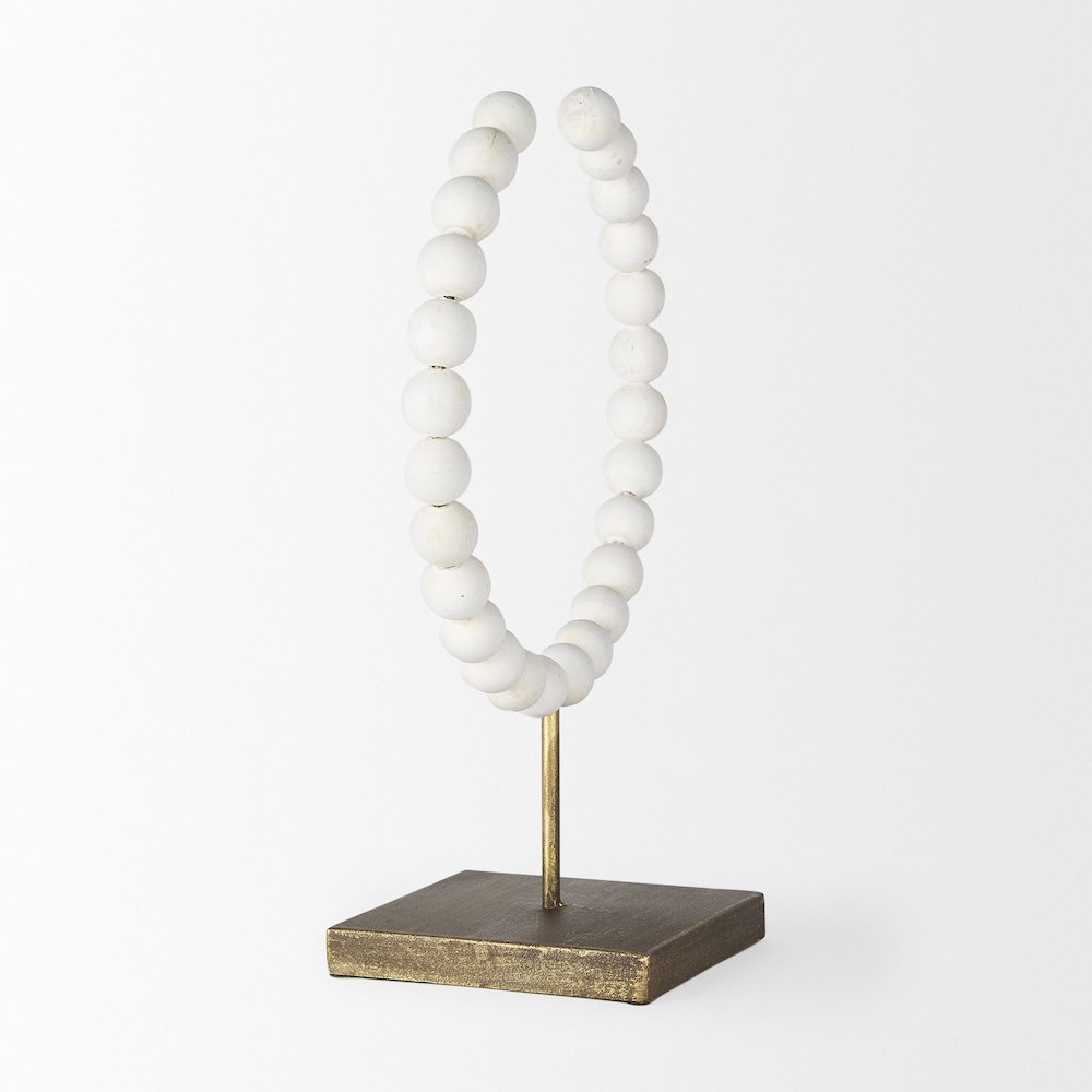 White Beaded Broken Sphere Decorative Object Gold Base