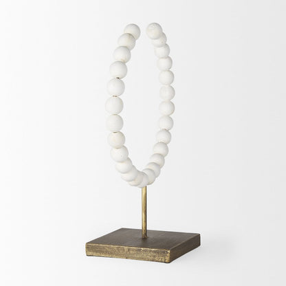 White Beaded Broken Sphere Decorative Object Gold Base