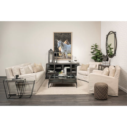 Denly 92.5 X 38.25 X 34.5  Beige Slipcover Three Seater Sofa
