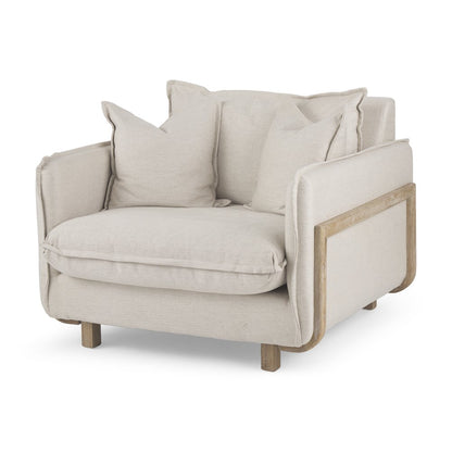 Roy Beige Upholstered and Brown Wood Frame Arm Chair