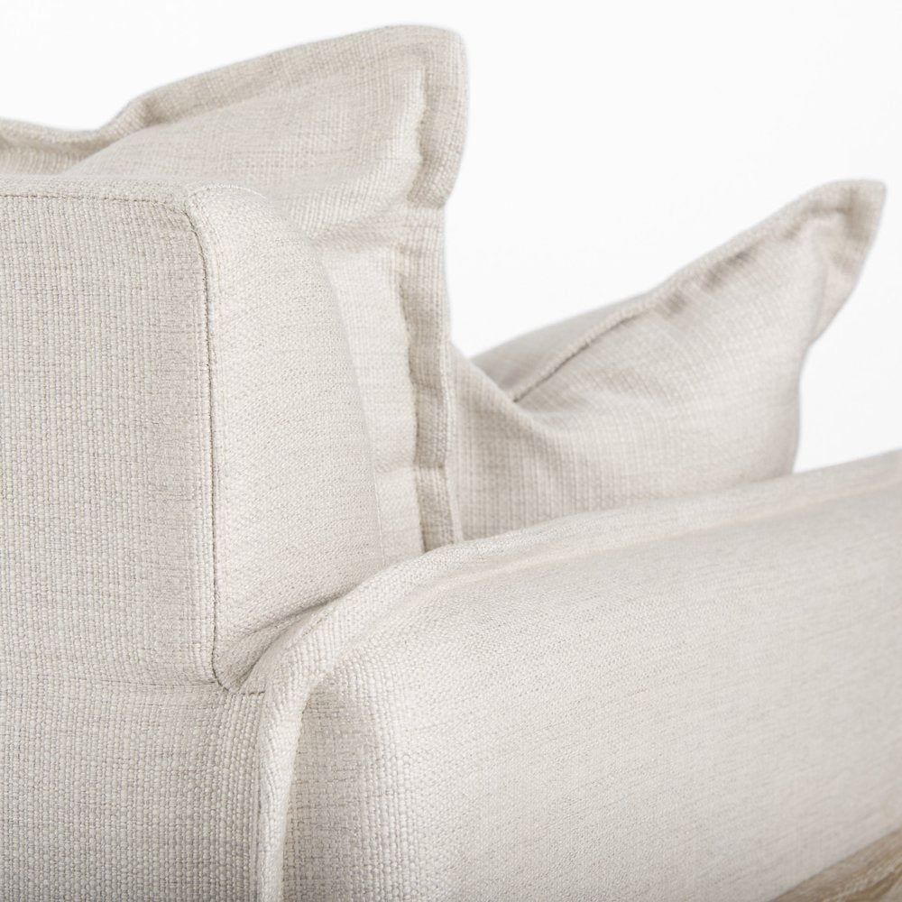 Roy Beige Upholstered and Brown Wood Frame Arm Chair
