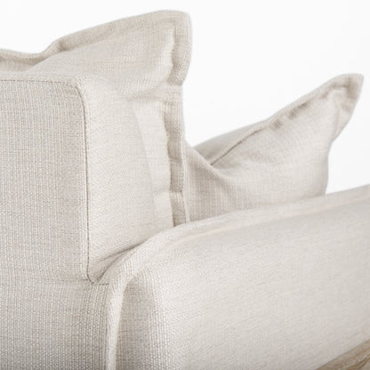 Roy Beige Upholstered and Brown Wood Frame Arm Chair