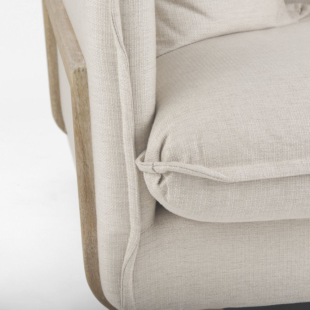Roy Beige Upholstered and Brown Wood Frame Arm Chair