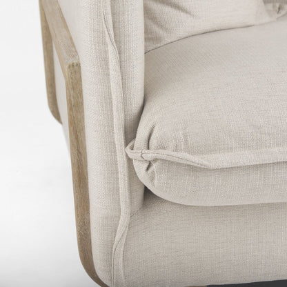 Roy Beige Upholstered and Brown Wood Frame Arm Chair