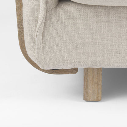 Roy Beige Upholstered and Brown Wood Frame Arm Chair