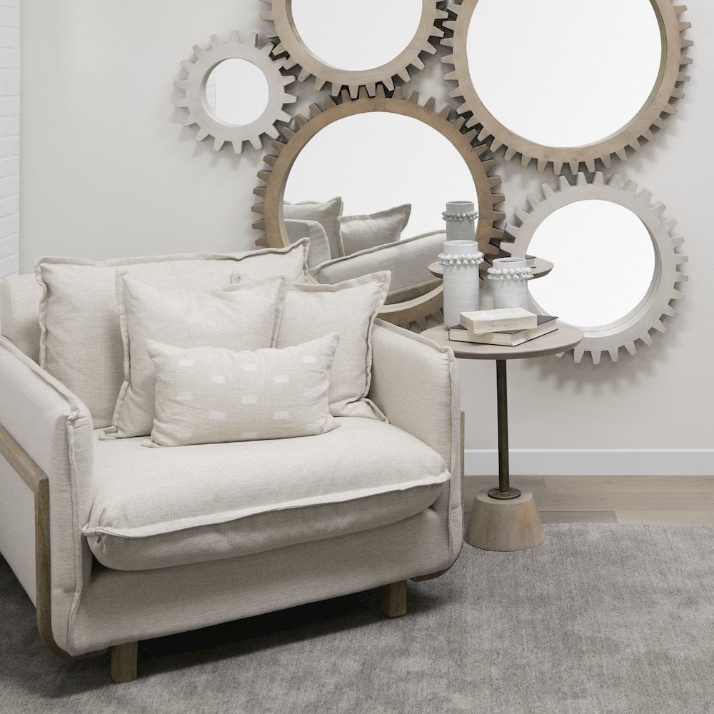 Roy Beige Upholstered and Brown Wood Frame Arm Chair