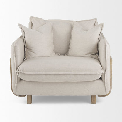 Roy Beige Upholstered and Brown Wood Frame Arm Chair