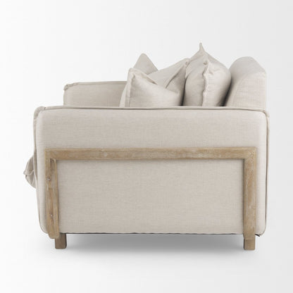 Roy Beige Upholstered and Brown Wood Frame Arm Chair