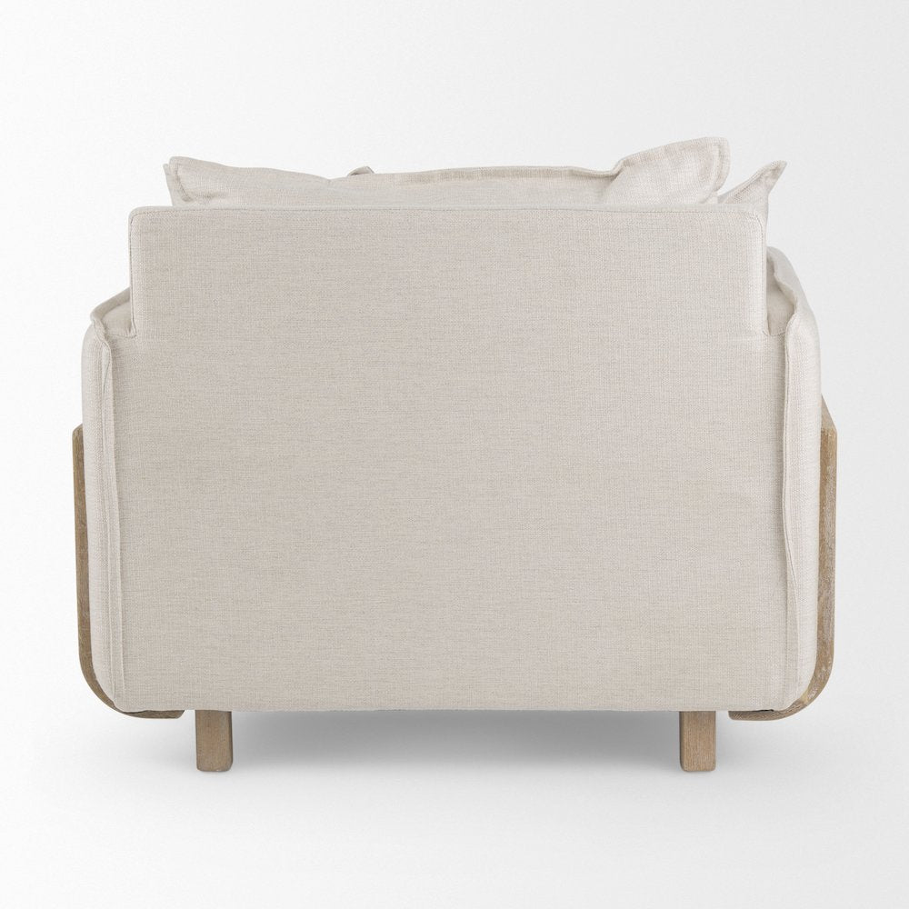 Roy Beige Upholstered and Brown Wood Frame Arm Chair