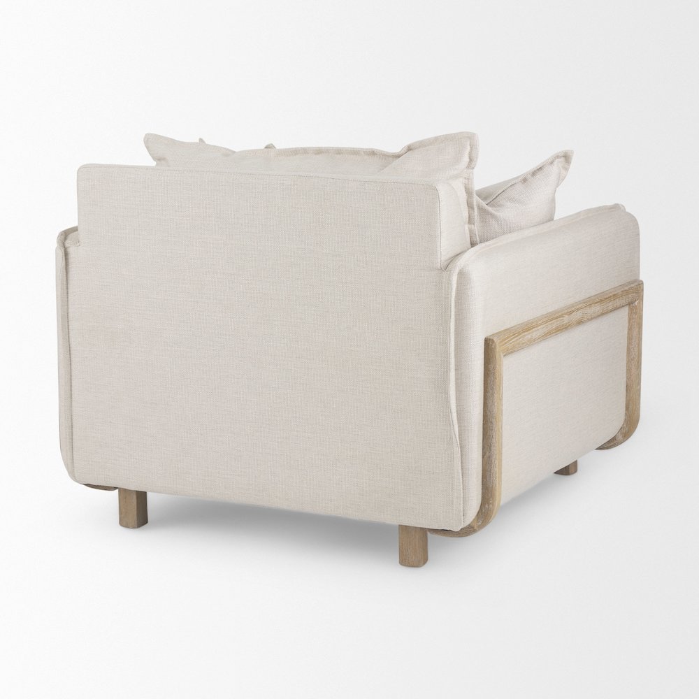 Roy Beige Upholstered and Brown Wood Frame Arm Chair