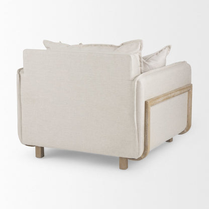 Roy Beige Upholstered and Brown Wood Frame Arm Chair