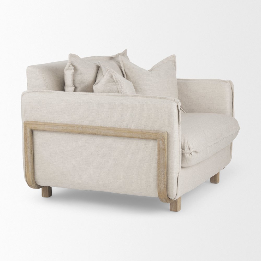 Roy Beige Upholstered and Brown Wood Frame Arm Chair