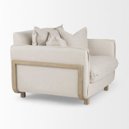 Roy Beige Upholstered and Brown Wood Frame Arm Chair