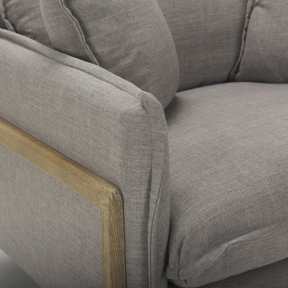 Roy Flint Gray Upholstered and Brown Wood Frame Arm Chair
