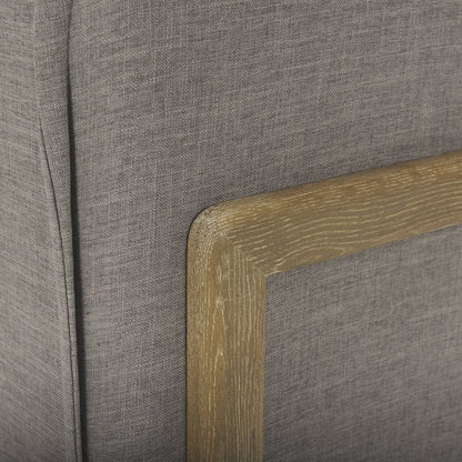 Roy Flint Gray Upholstered and Brown Wood Frame Arm Chair