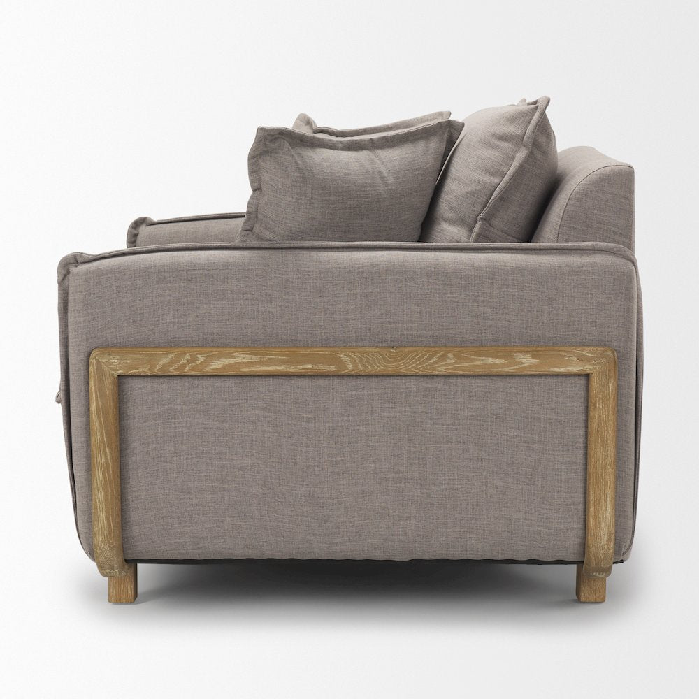 Roy Flint Gray Upholstered and Brown Wood Frame Arm Chair
