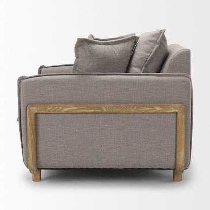 Roy Flint Gray Upholstered and Brown Wood Frame Arm Chair