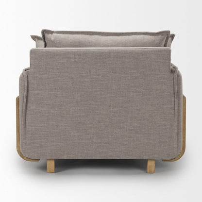 Roy Flint Gray Upholstered and Brown Wood Frame Arm Chair