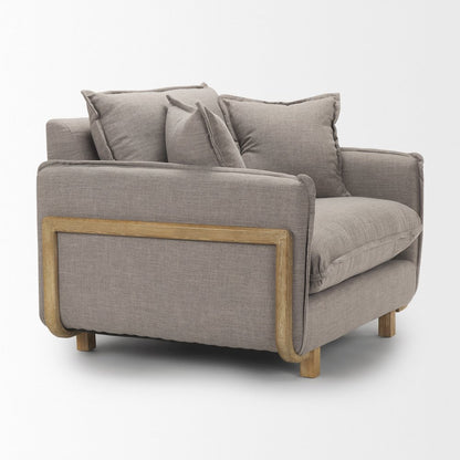 Roy Flint Gray Upholstered and Brown Wood Frame Arm Chair