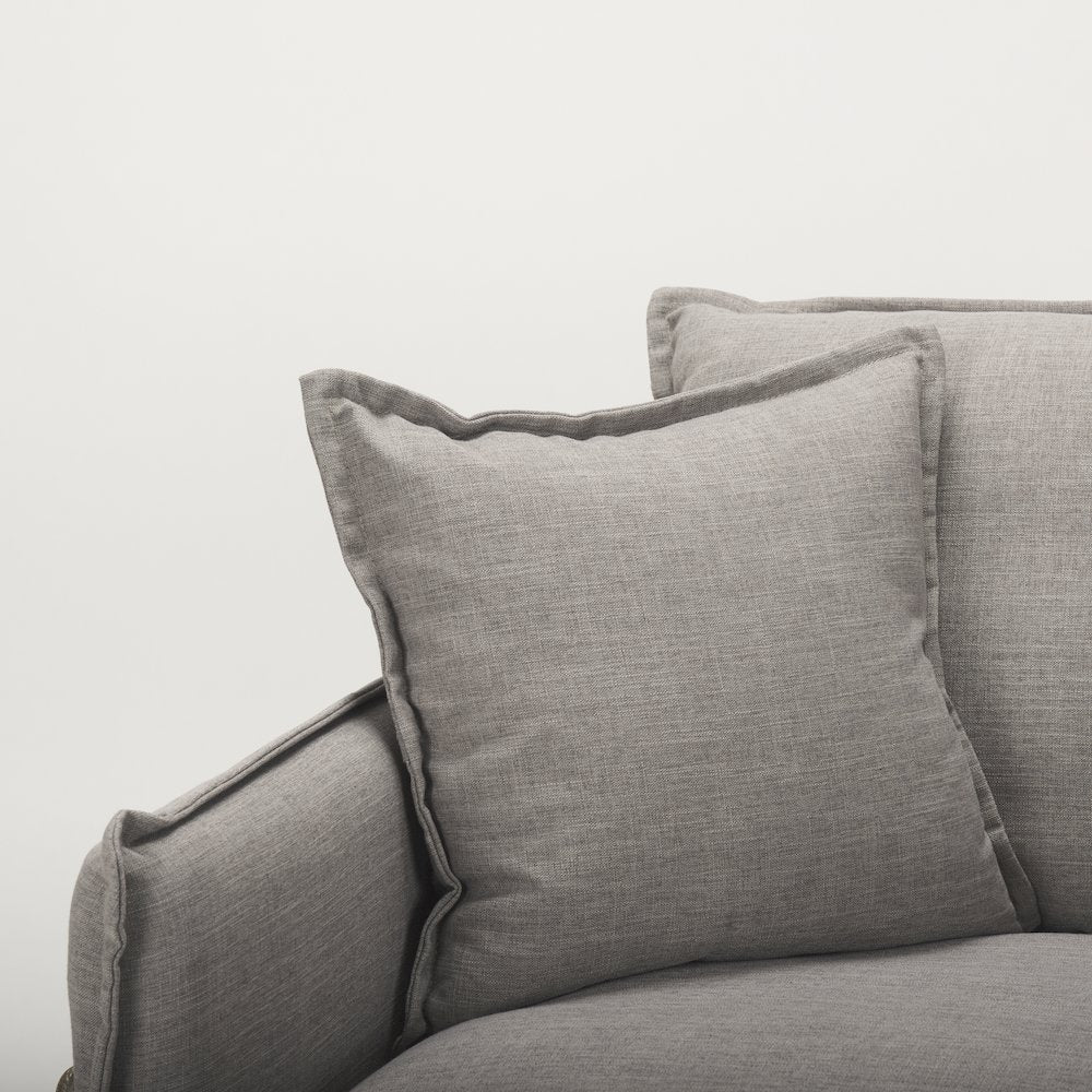 Roy Flint Gray Upholstered and Brown Wood Frame Arm Chair
