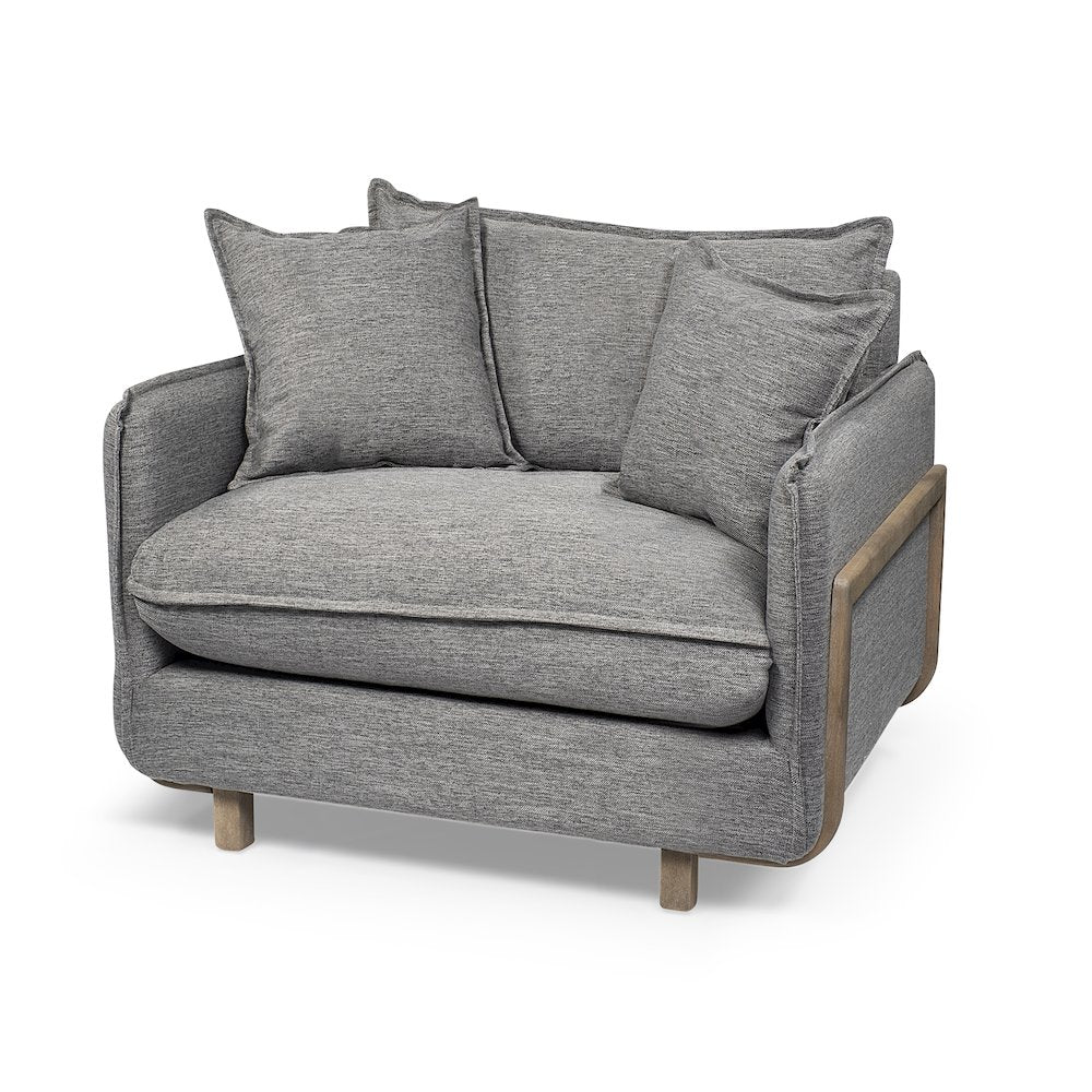 Roy Castlerock Gray Upholstered and Brown Wood Frame Arm Chair