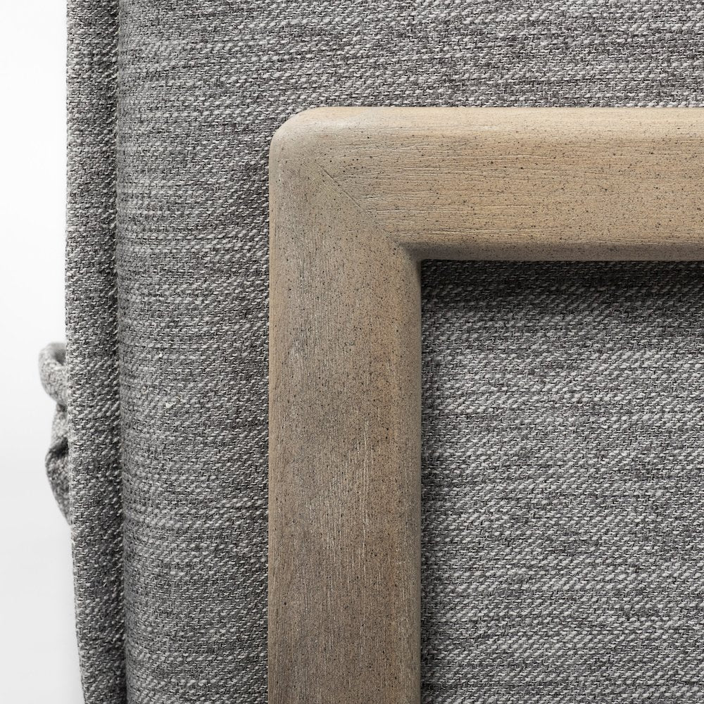 Roy Castlerock Gray Upholstered and Brown Wood Frame Arm Chair