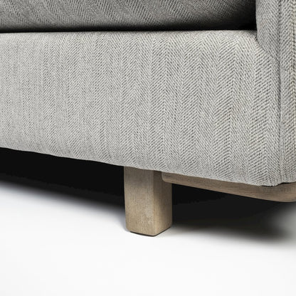 Roy Frost Gray Upholstered and Brown Wood Frame Arm Chair