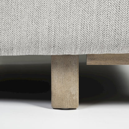 Roy Frost Gray Upholstered and Brown Wood Frame Arm Chair