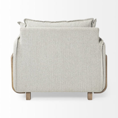 Roy Frost Gray Upholstered and Brown Wood Frame Arm Chair