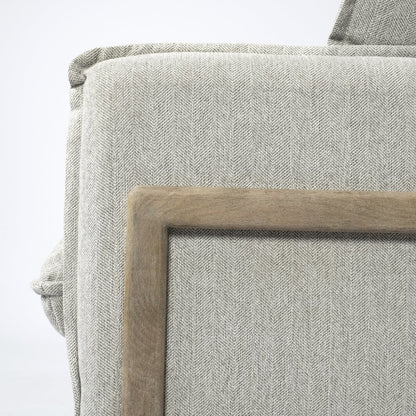 Roy Frost Gray Upholstered and Brown Wood Frame Arm Chair