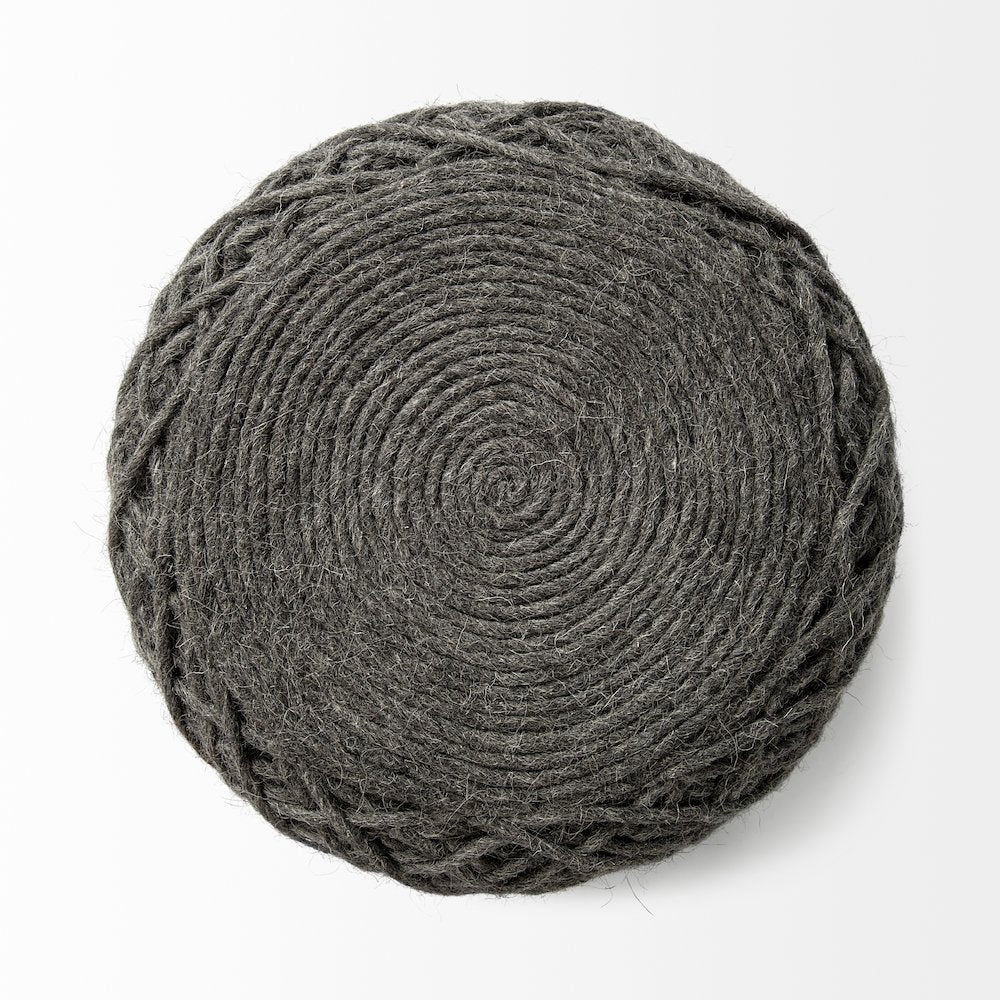 Allium Dark Gray Handwoven Wool Cylindrical Pouf