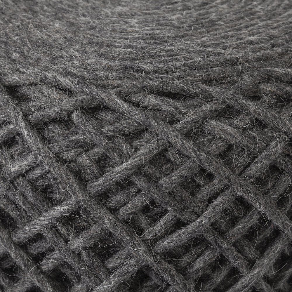 Allium Dark Gray Handwoven Wool Cylindrical Pouf