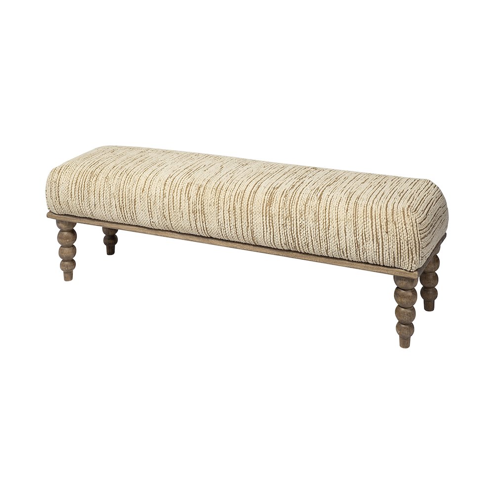 55L X 16W Cream Upholstered Seat Wooden Base Accent Bench