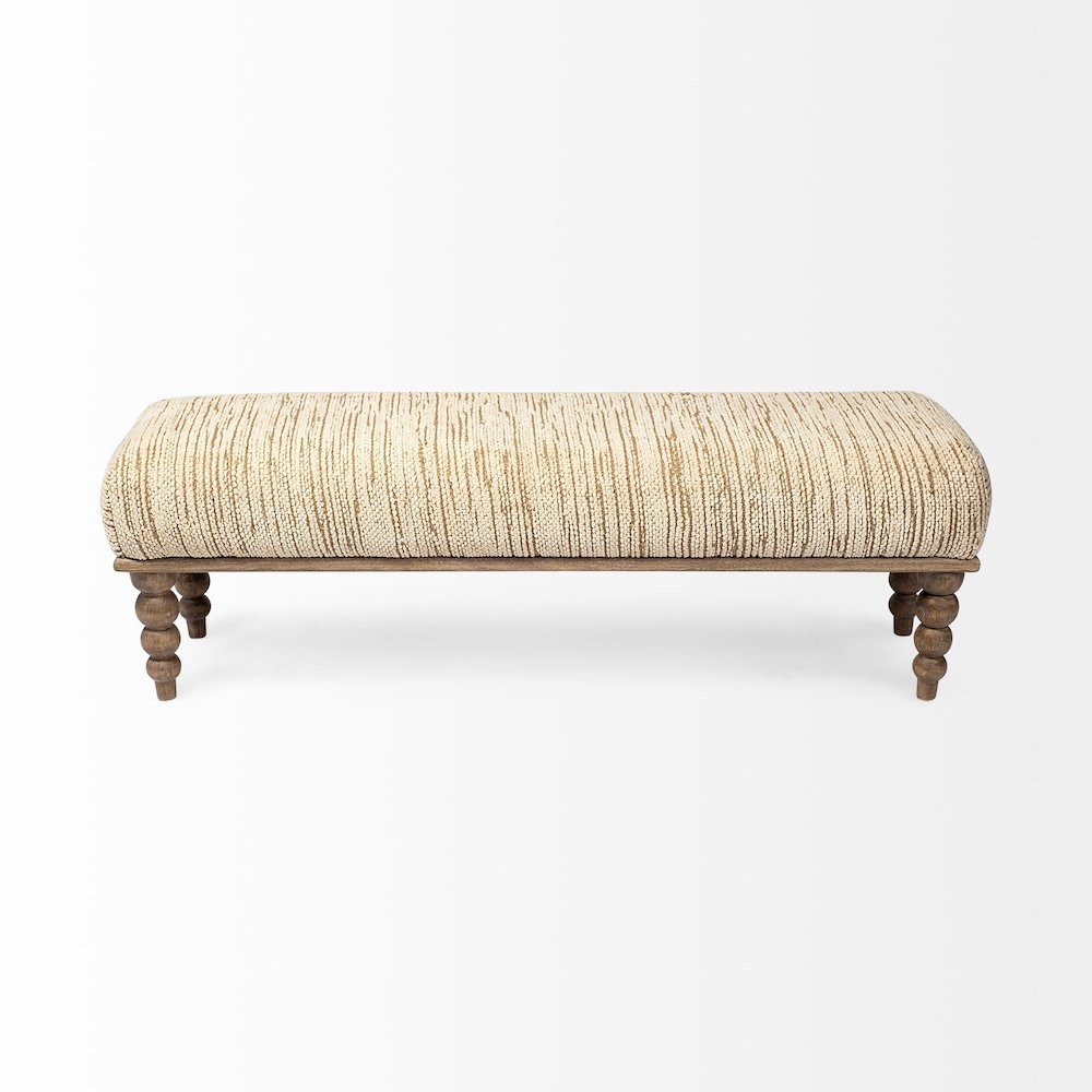 55L X 16W Cream Upholstered Seat Wooden Base Accent Bench