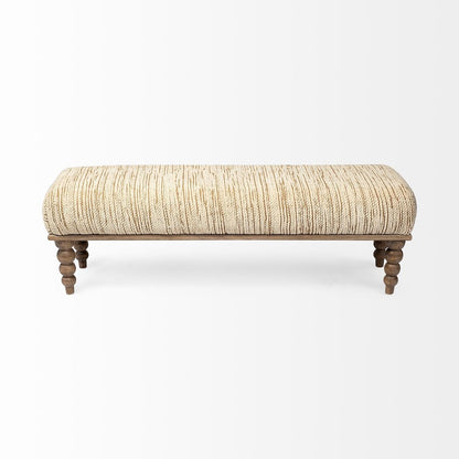 55L X 16W Cream Upholstered Seat Wooden Base Accent Bench