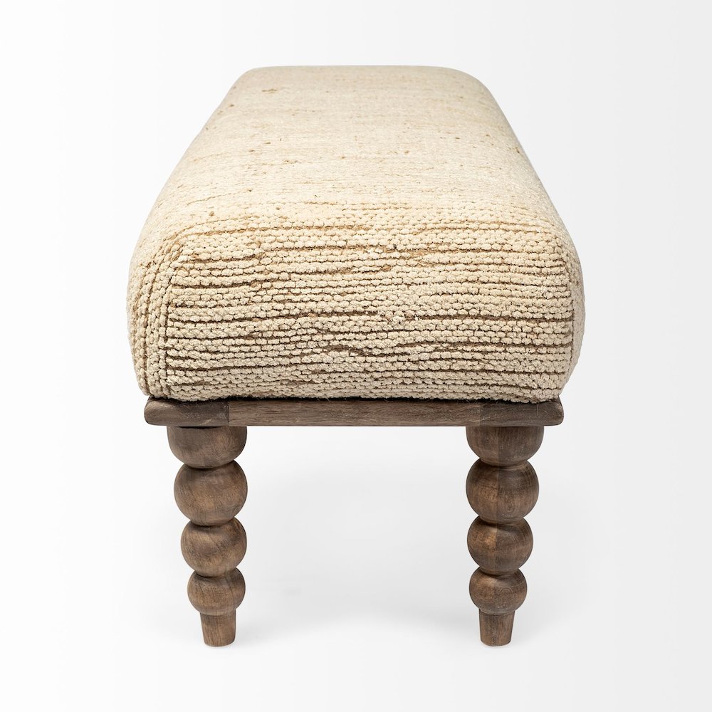 55L X 16W Cream Upholstered Seat Wooden Base Accent Bench