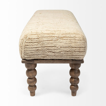 55L X 16W Cream Upholstered Seat Wooden Base Accent Bench
