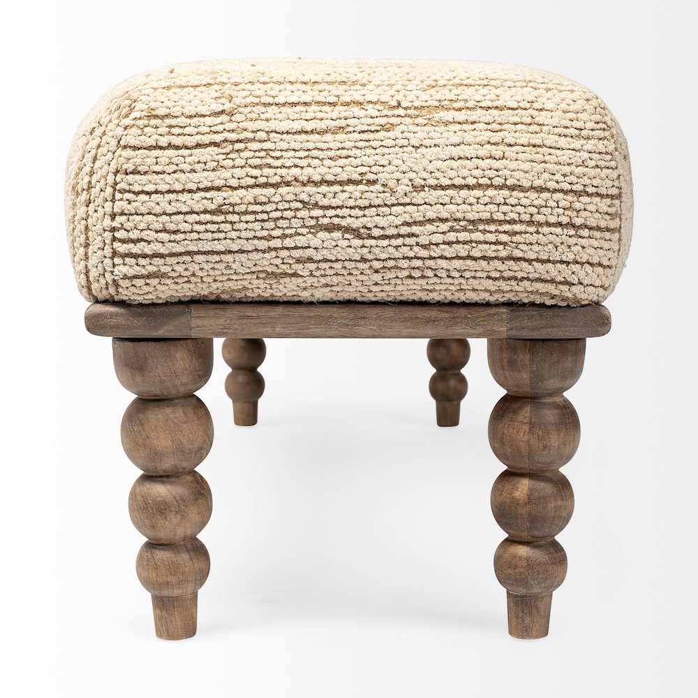 55L X 16W Cream Upholstered Seat Wooden Base Accent Bench
