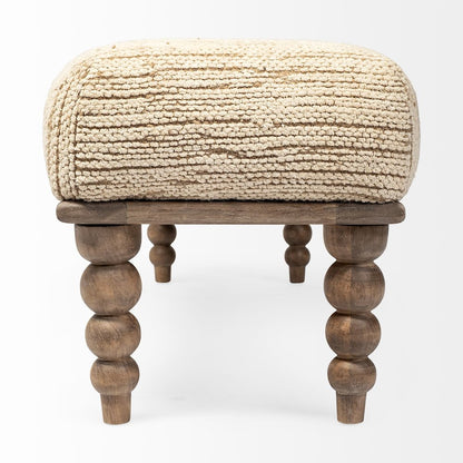 55L X 16W Cream Upholstered Seat Wooden Base Accent Bench