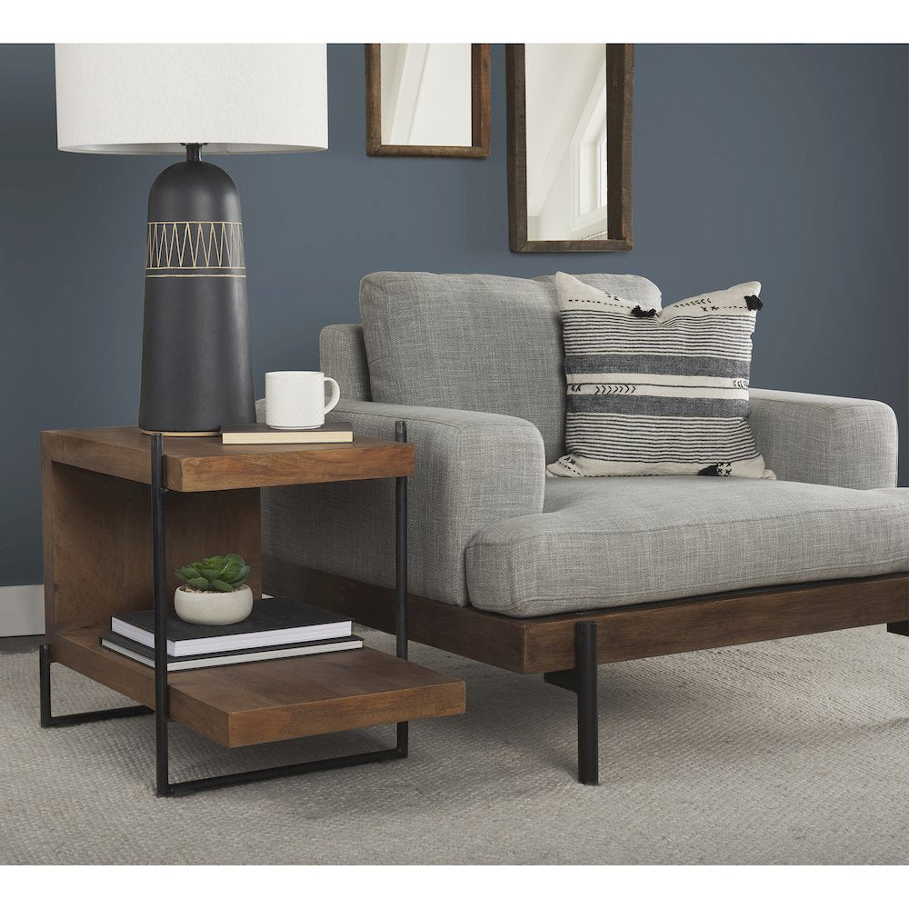Colburne Gray Fabric Wood and Iron Frame Accent Chair