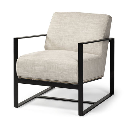 Light Beige Upholstered Seat Wood Back, Metal Frame Accent Chair