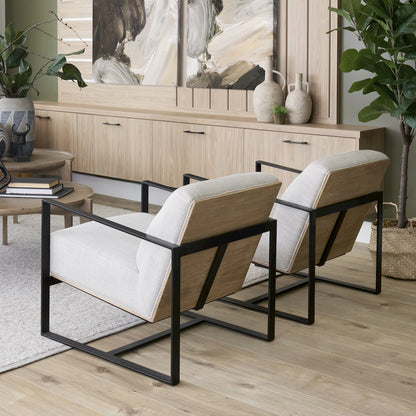 Light Beige Upholstered Seat Wood Back, Metal Frame Accent Chair