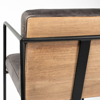 40" Total Height Black Leather Seat Wood Back, Metal Frame Bar Stool