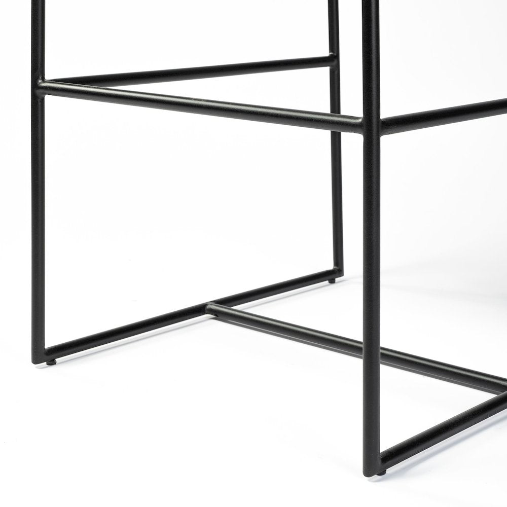 40" Total Height Black Leather Seat Wood Back, Metal Frame Bar Stool