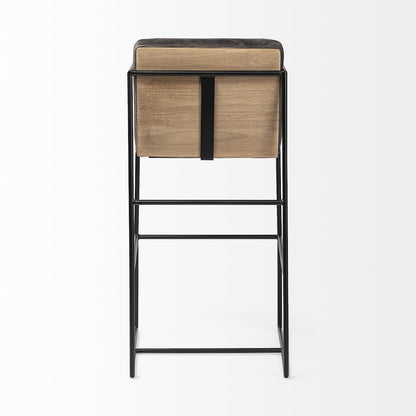 40" Total Height Black Leather Seat Wood Back, Metal Frame Bar Stool
