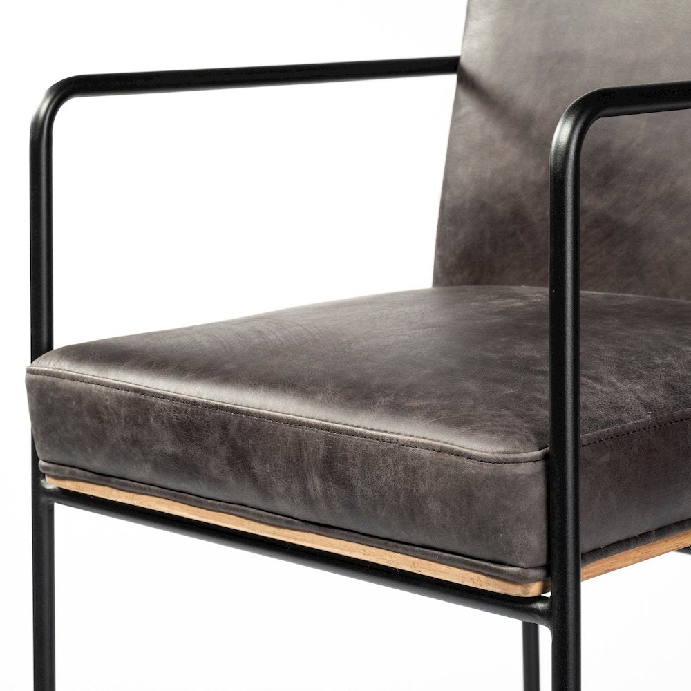 40" Total Height Black Leather Seat Wood Back, Metal Frame Bar Stool