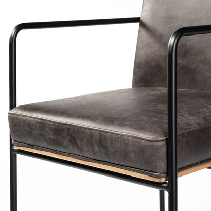 40" Total Height Black Leather Seat Wood Back, Metal Frame Bar Stool