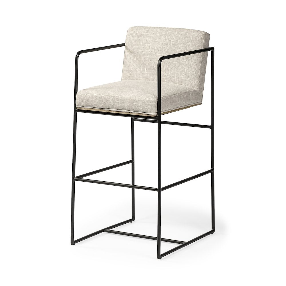 40" Total Height Light Beige Upholstered Seat Wood Back, Metal Frame Bar Stool