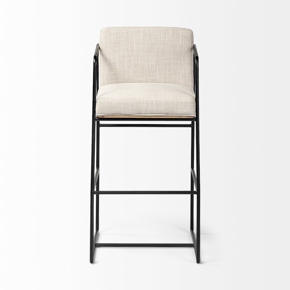 40" Total Height Light Beige Upholstered Seat Wood Back, Metal Frame Bar Stool