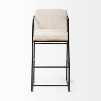 40" Total Height Light Beige Upholstered Seat Wood Back, Metal Frame Bar Stool